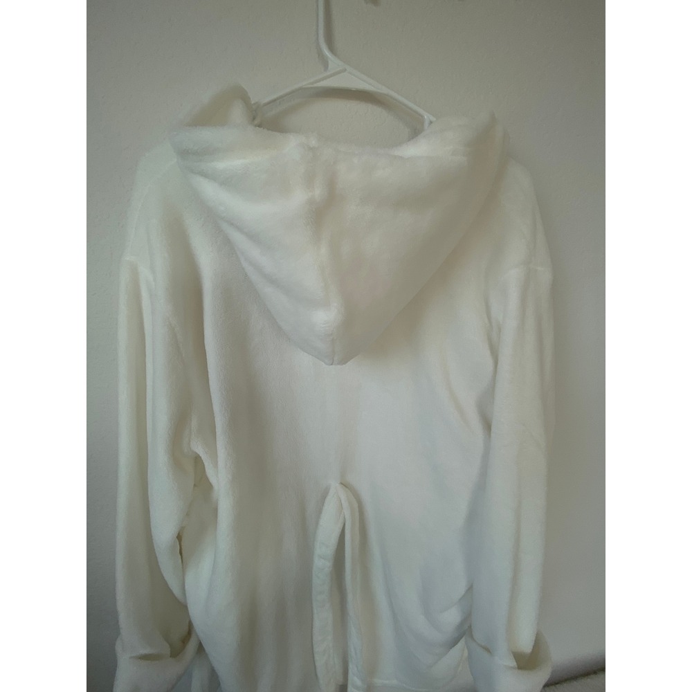 Gap Kids White Fleece Hooded Bathrobe Size 14 Recycled Polyester Tie Waist Robe - Picture 15 of 16